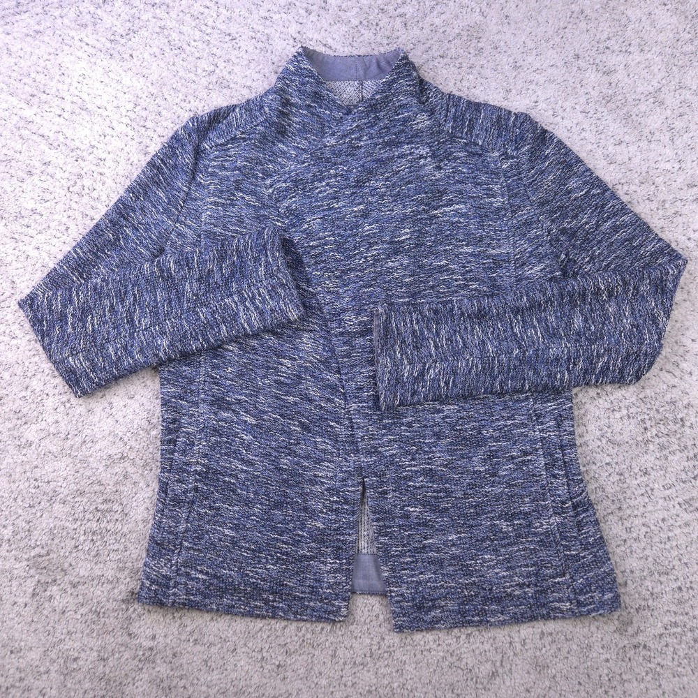 Vince Jacket Womens Small Tweed Open Front Mock Neck Pockets Blue Knit GUC